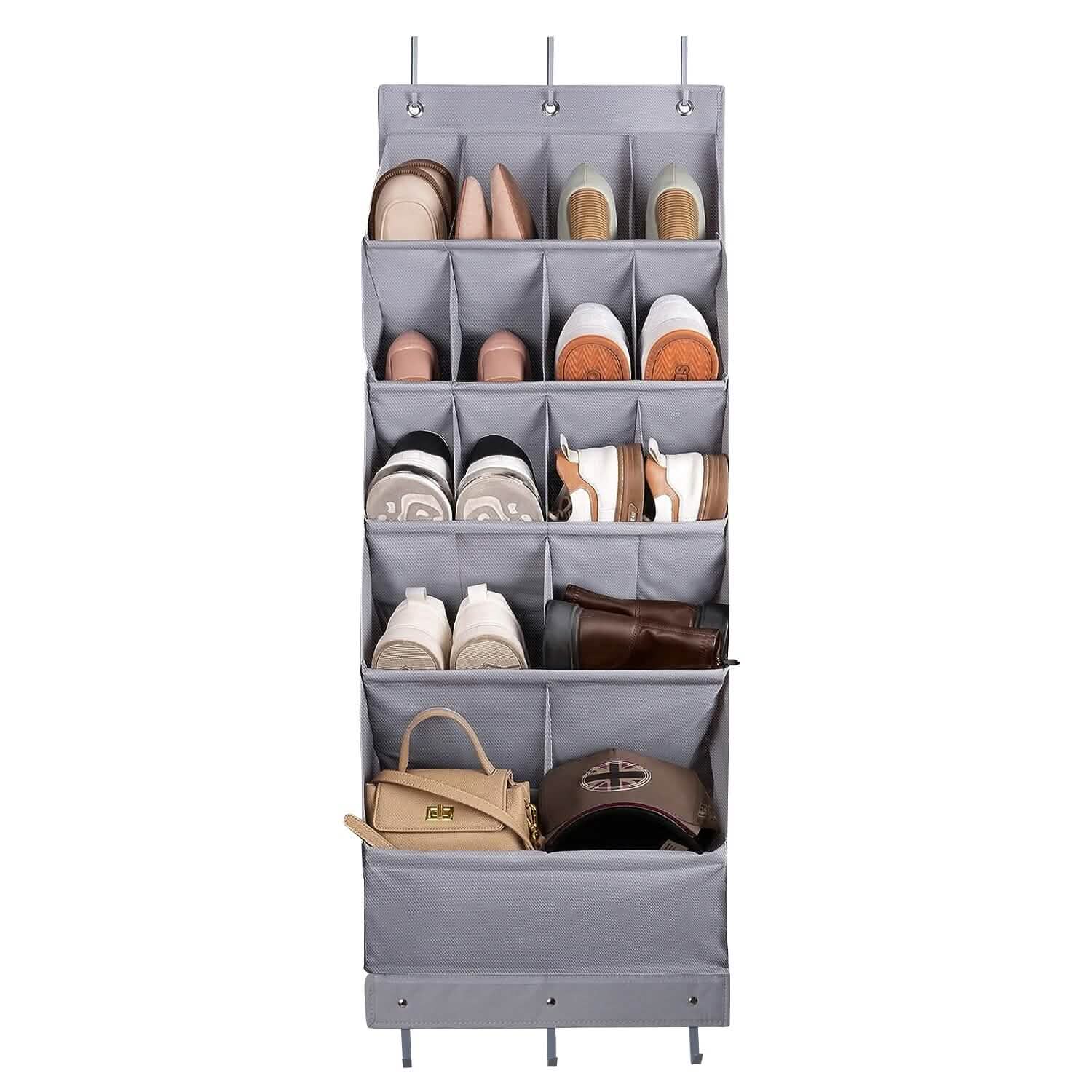 Over-The-Door Shoe Organizer – 16 Pockets & 6 Hooks, 5 Tiers