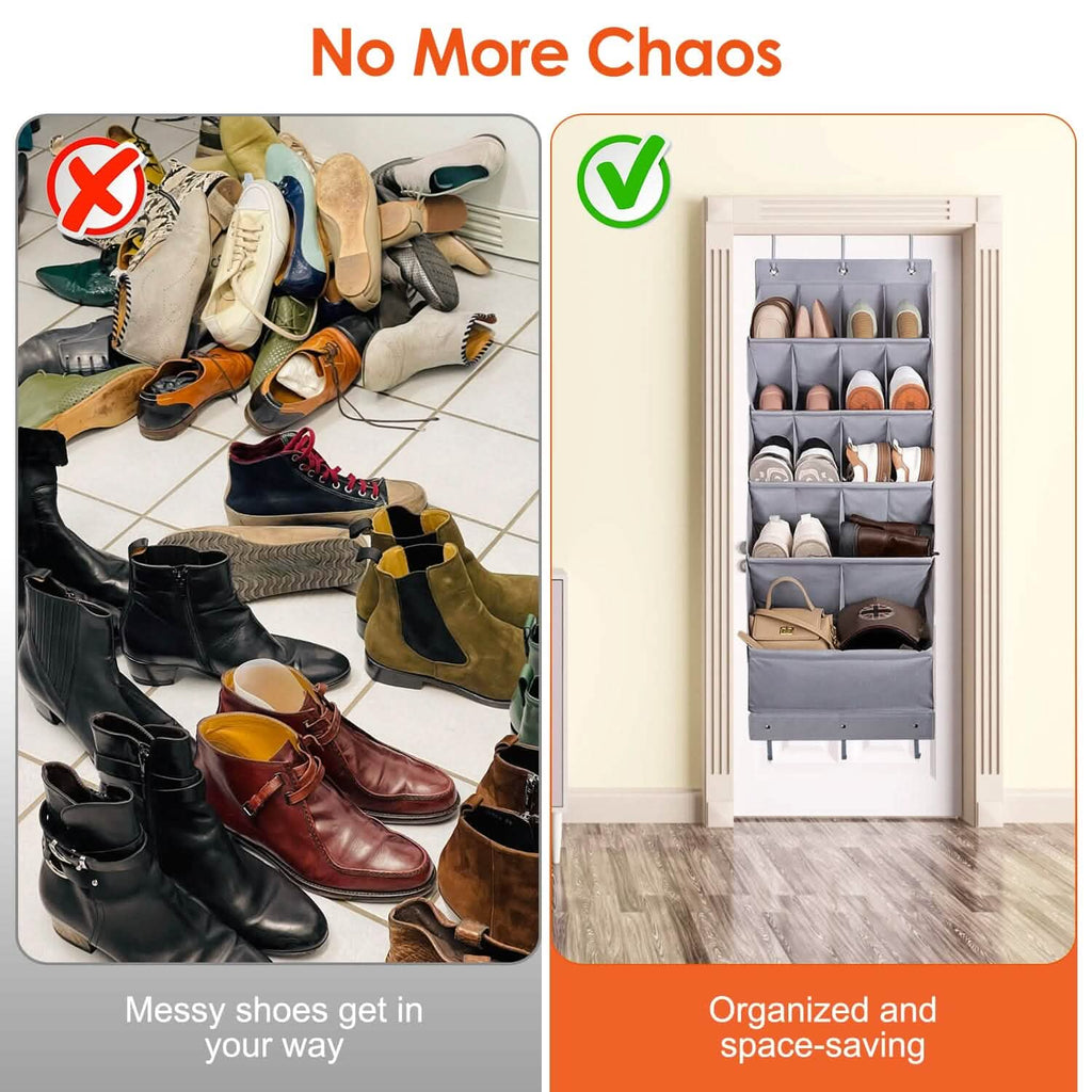 Over-The-Door Shoe Organizer – 16 Pockets & 6 Hooks, 5 Tiers