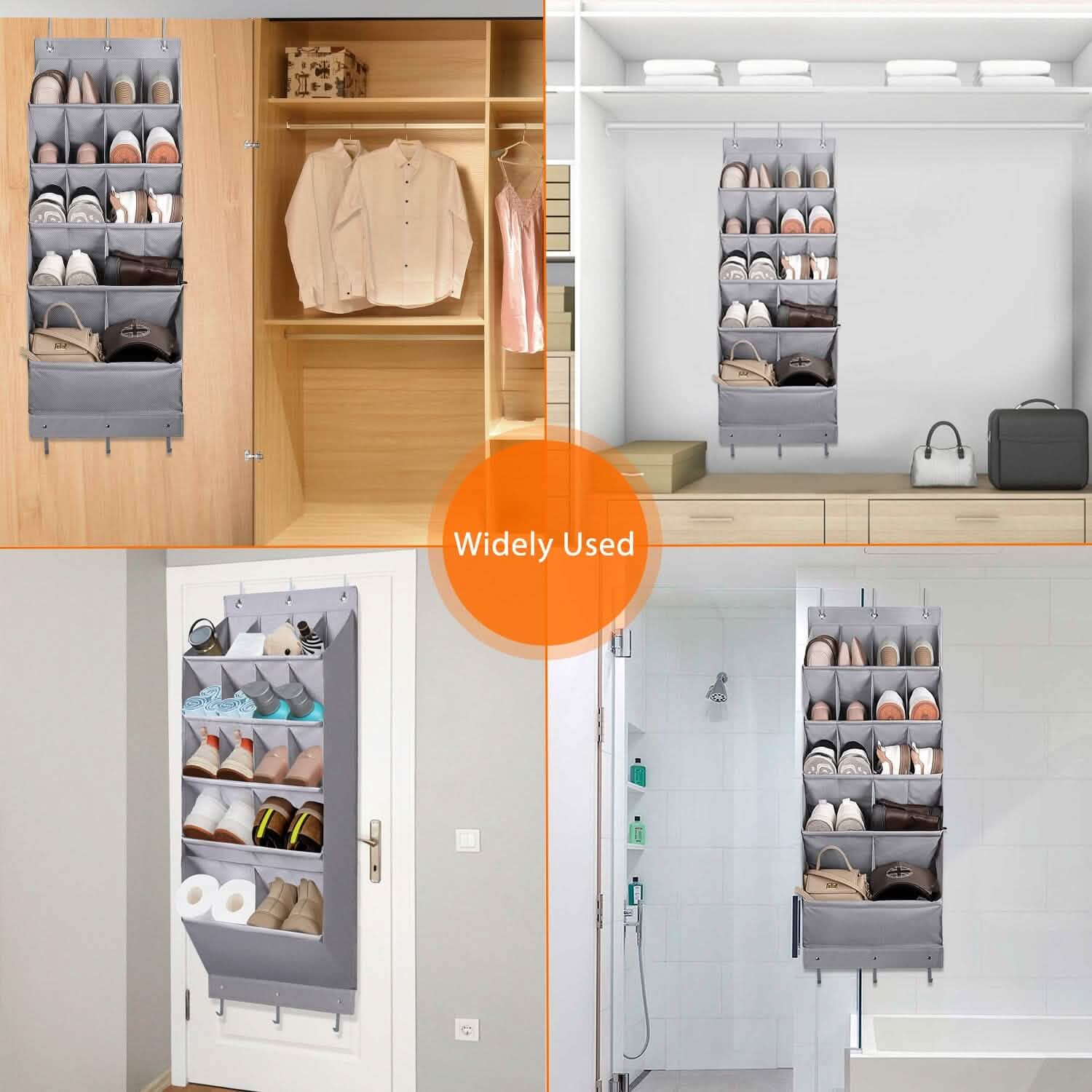 Over-The-Door Shoe Organizer – 16 Pockets & 6 Hooks, 5 Tiers