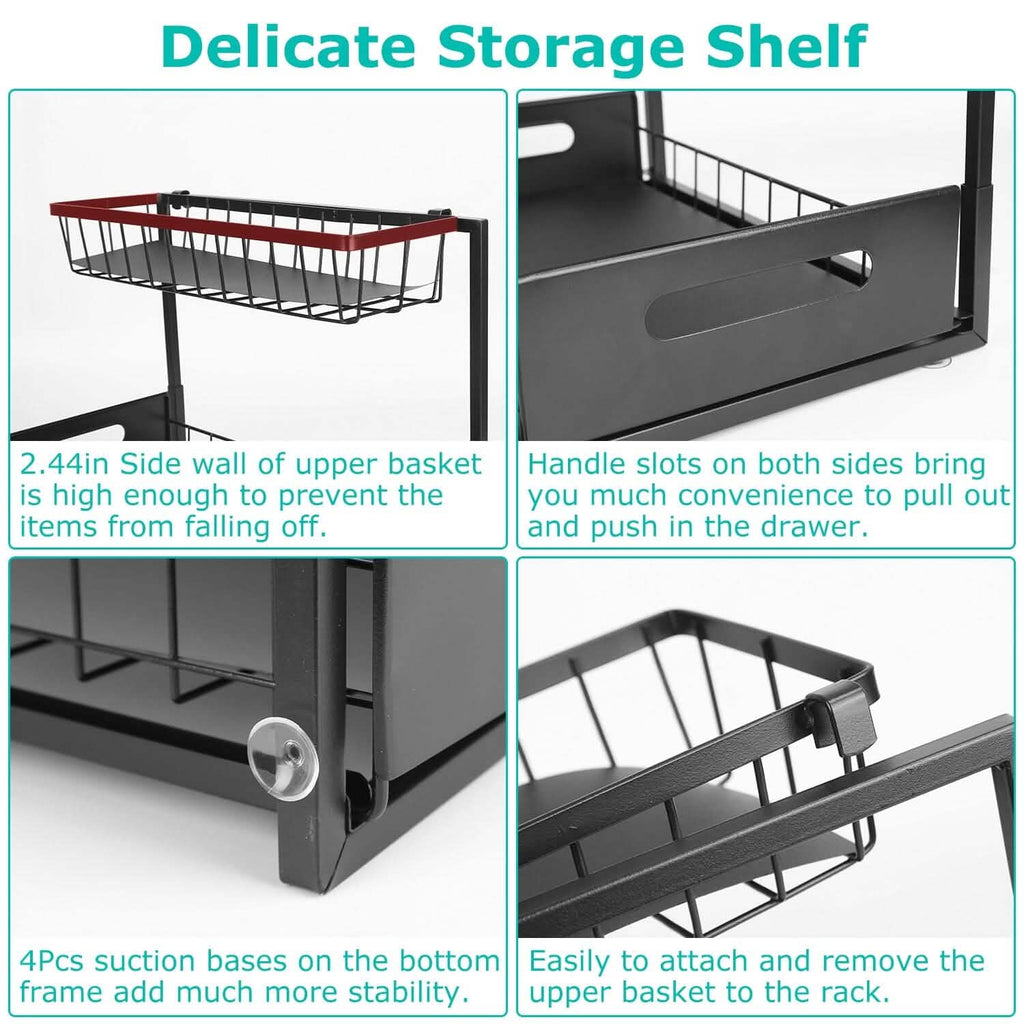 2-Tier Under Sink Organizer with Pull-Out Baskets – Adjustable Shelves