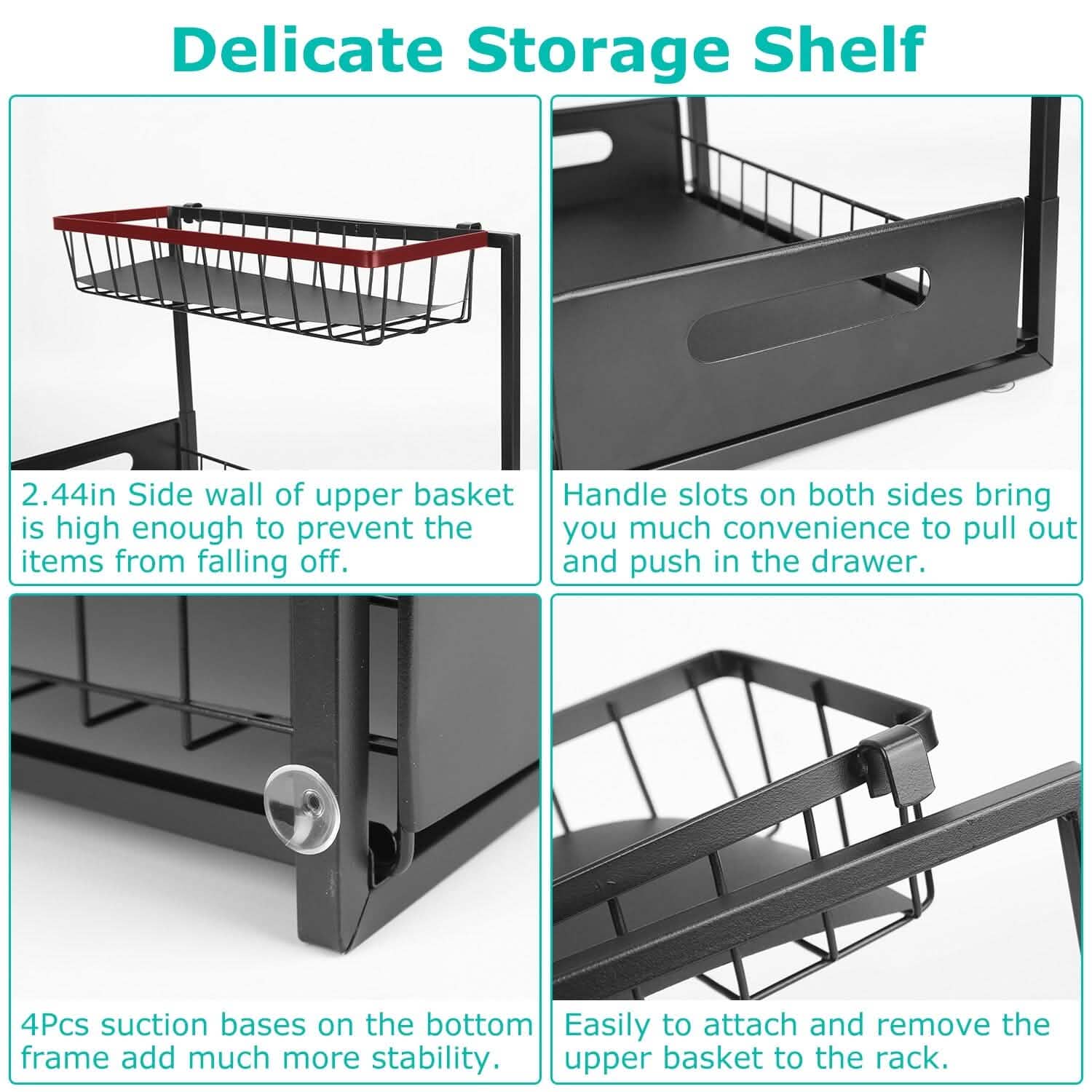 2-Tier Under Sink Organizer with Pull-Out Baskets – Adjustable Shelves