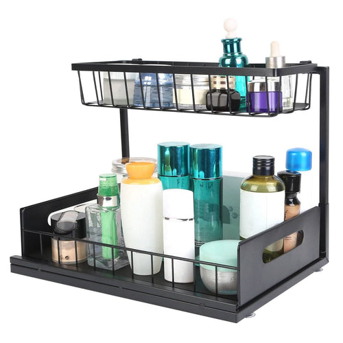 2-Tier Under Sink Organizer with Pull-Out Baskets – Adjustable Shelves